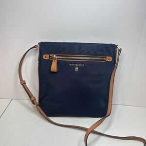 Michael Kors Kelsey Navy Blue Leather Jet Set Nylon Crossbody Bag Womens Purse